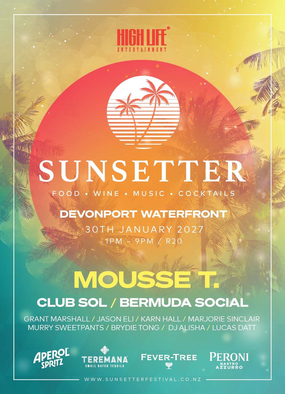 Sunsetter Festival poster, Devonport Waterfront, 30 January 2027, headlined by Mousse T with Grant Marshall on the lineup